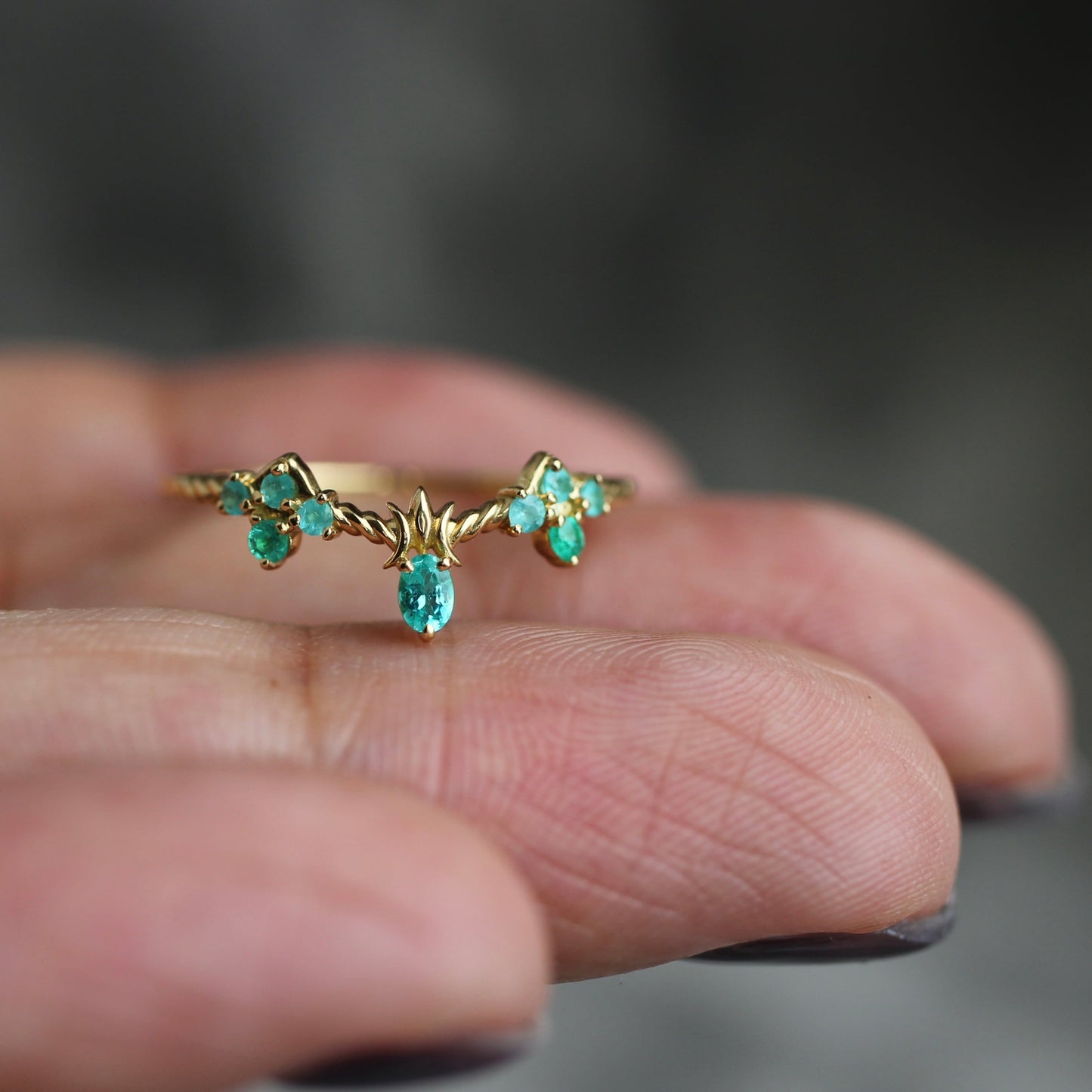 パライバトルマリン0.04ct/0.10ct K18YG レスピレーションリング 【MJ2457】