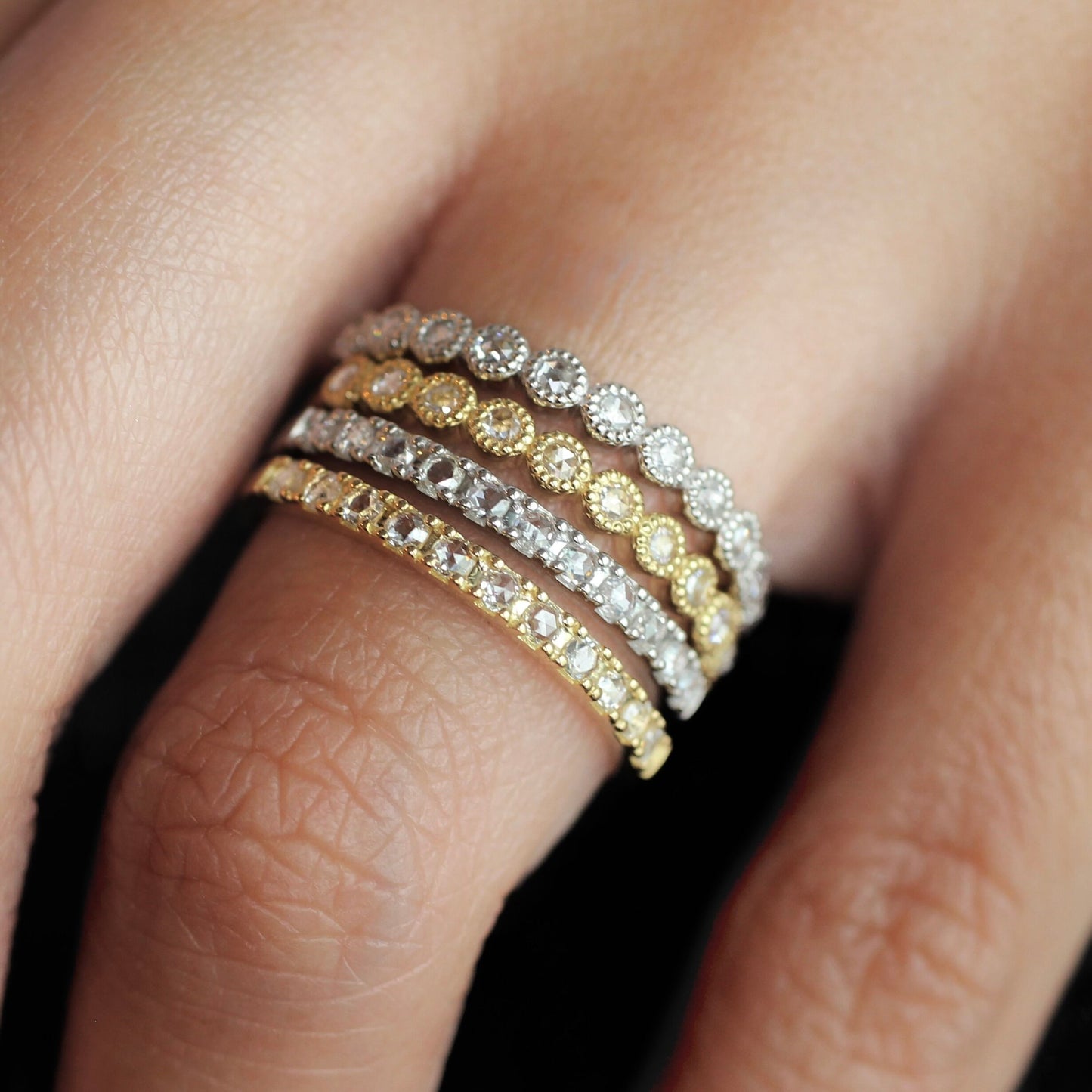 【Golden Gratitude Campaign】Half Eternity Rose Cut Diamond Ring | 4本爪 ハーフエタニティ ローズカットダイヤモンド 0.16ct K18 Pt900【MJ2963】