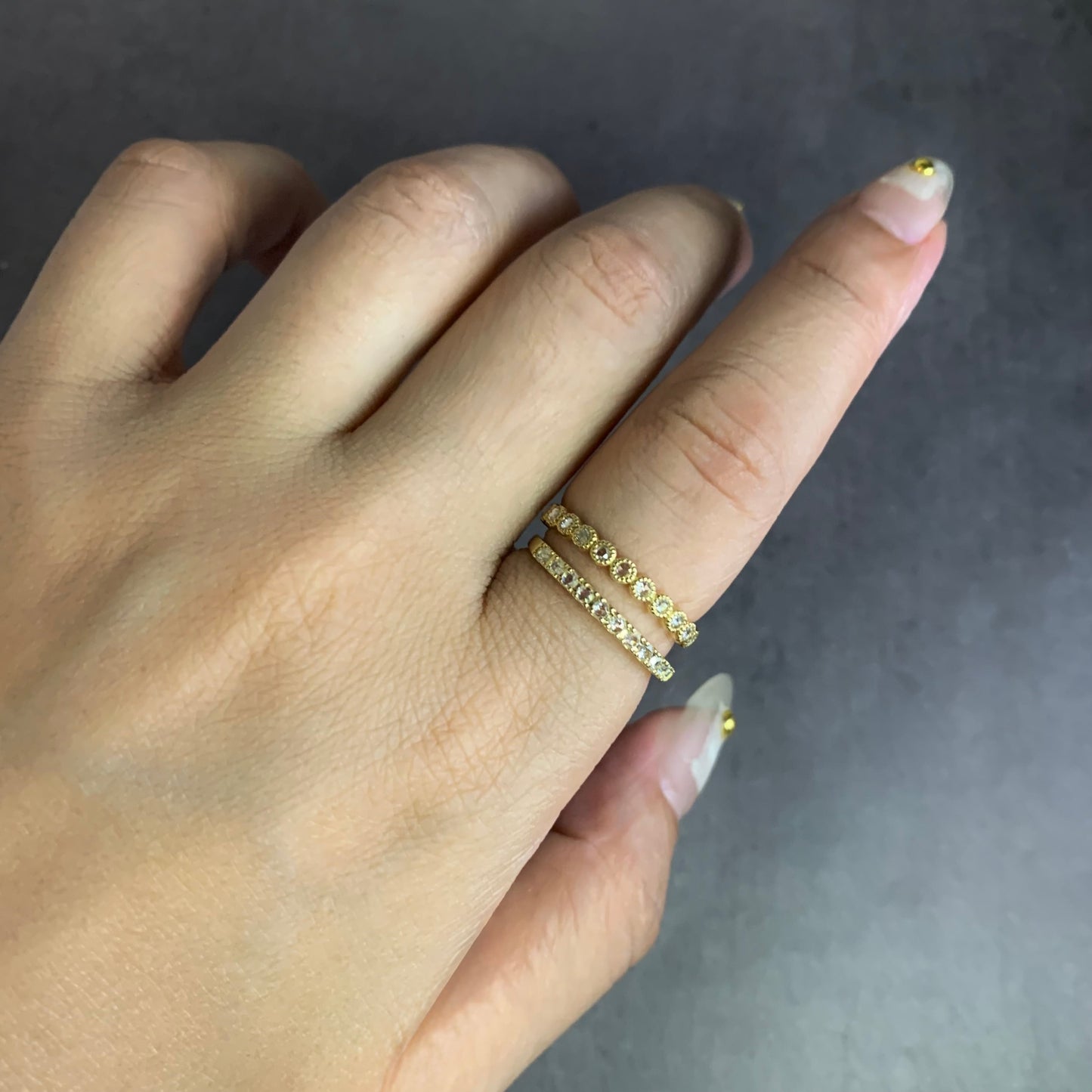 【数量・期間限定 特別価格】 18金 プラチナ ローズカットダイヤモンド ハーフエタニティリング 0.16ct K18YG K18PG Pt900 爪留め【MJ2962】