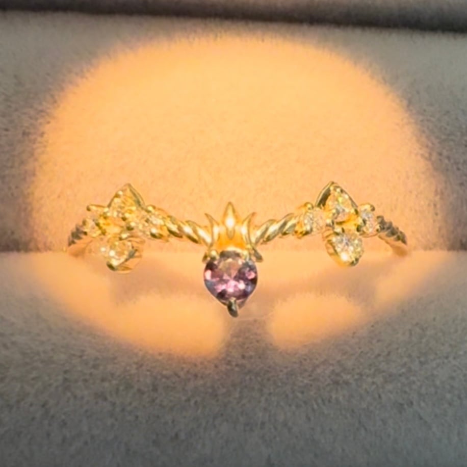 アレキサンドライト0.07ct ダイヤモンド0.10ct K10YG レスピレーションリング 【MJ2465】