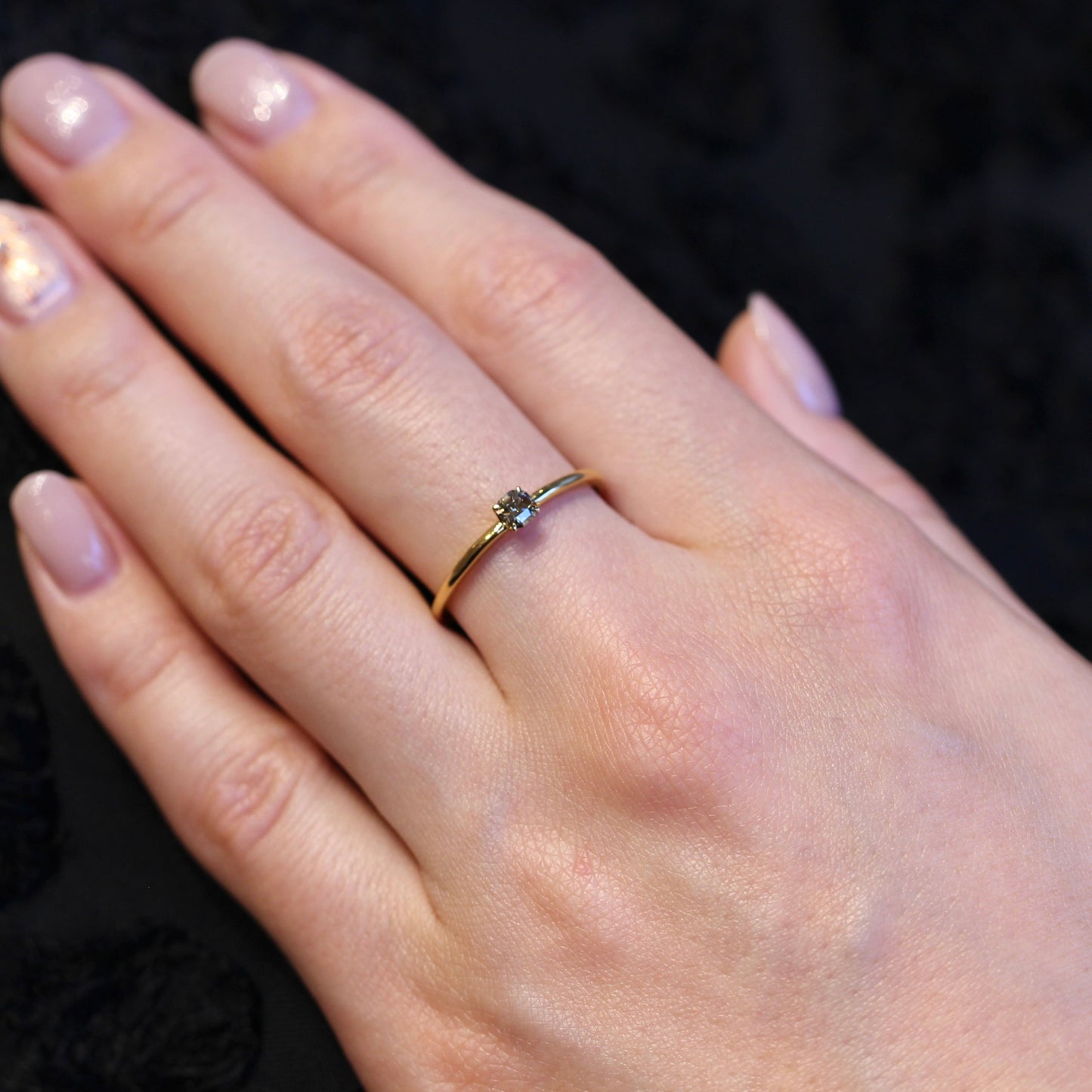 ブラウンダイヤモンド 0.135ct K10YG ラディアントカット 4本爪(立て爪)×プレーン(1mm)アーム【MJ2838】