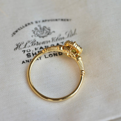 スフェーン0.56ct K18YG ミルフレーム×ヘリンボーンアーム リング 【MJ2405】