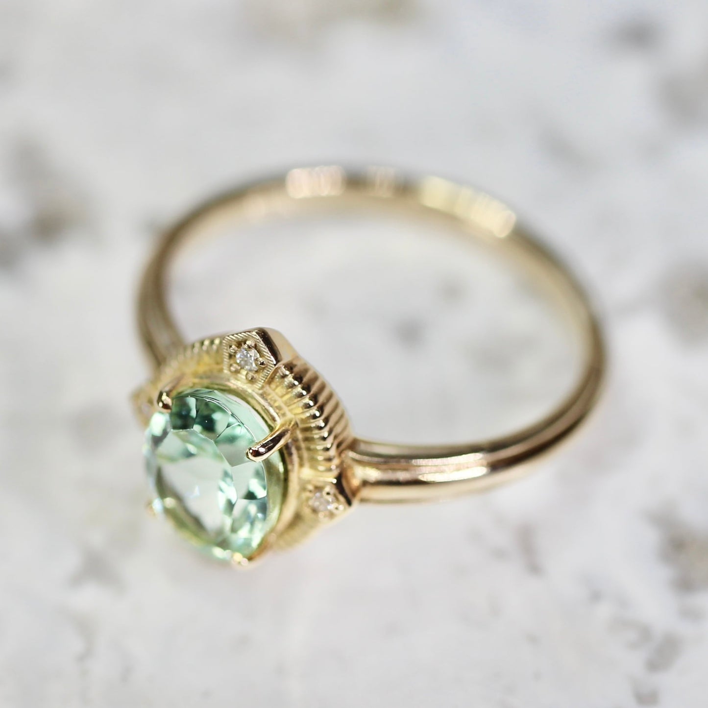 ミントブルートルマリン 1.16ct ダイヤモンド 0.02ct K10YG コンケーブカット トゥルース×グルーヴアーム