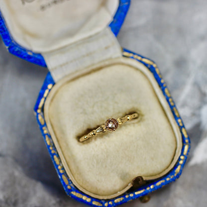 ローズカットブラウンダイヤモンド0.1ct K10YG ミルフレーム×アンティークアーム