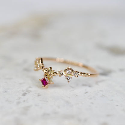 ルビー 0.07ct ダイヤモンド 計0.09ct スクエアカット K10PG 4本爪(プレーン)×レスピレーションアーム【MJ2849】