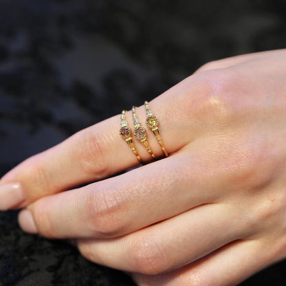 ローズカットブラウンダイヤモンド0.1ct K10YG ミルフレーム×アンティークアーム