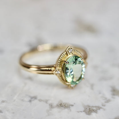 ミントブルートルマリン 1.16ct ダイヤモンド 0.02ct K10YG コンケーブカット トゥルース×グルーヴアーム