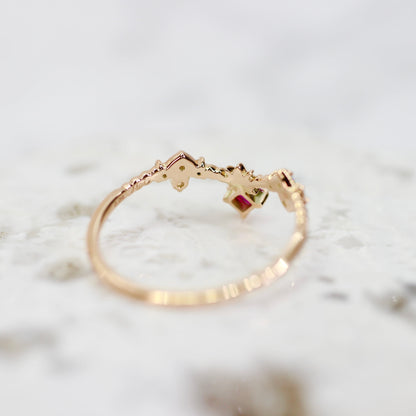 ルビー 0.07ct ダイヤモンド 計0.09ct スクエアカット K10PG 4本爪(プレーン)×レスピレーションアーム【MJ2849】