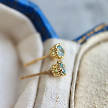 サンタマリアアクアマリン0.1ct 3mm K18YG ミルフレーム ピアス 片耳 【MJ2499】