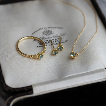 サンタマリアアクアマリン0.1ct 3mm K18YG ミルフレーム ネックレス 【MJ2447】