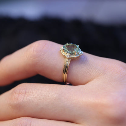 ミントブルートルマリン 1.16ct ダイヤモンド 0.02ct K10YG コンケーブカット トゥルース×グルーヴアーム