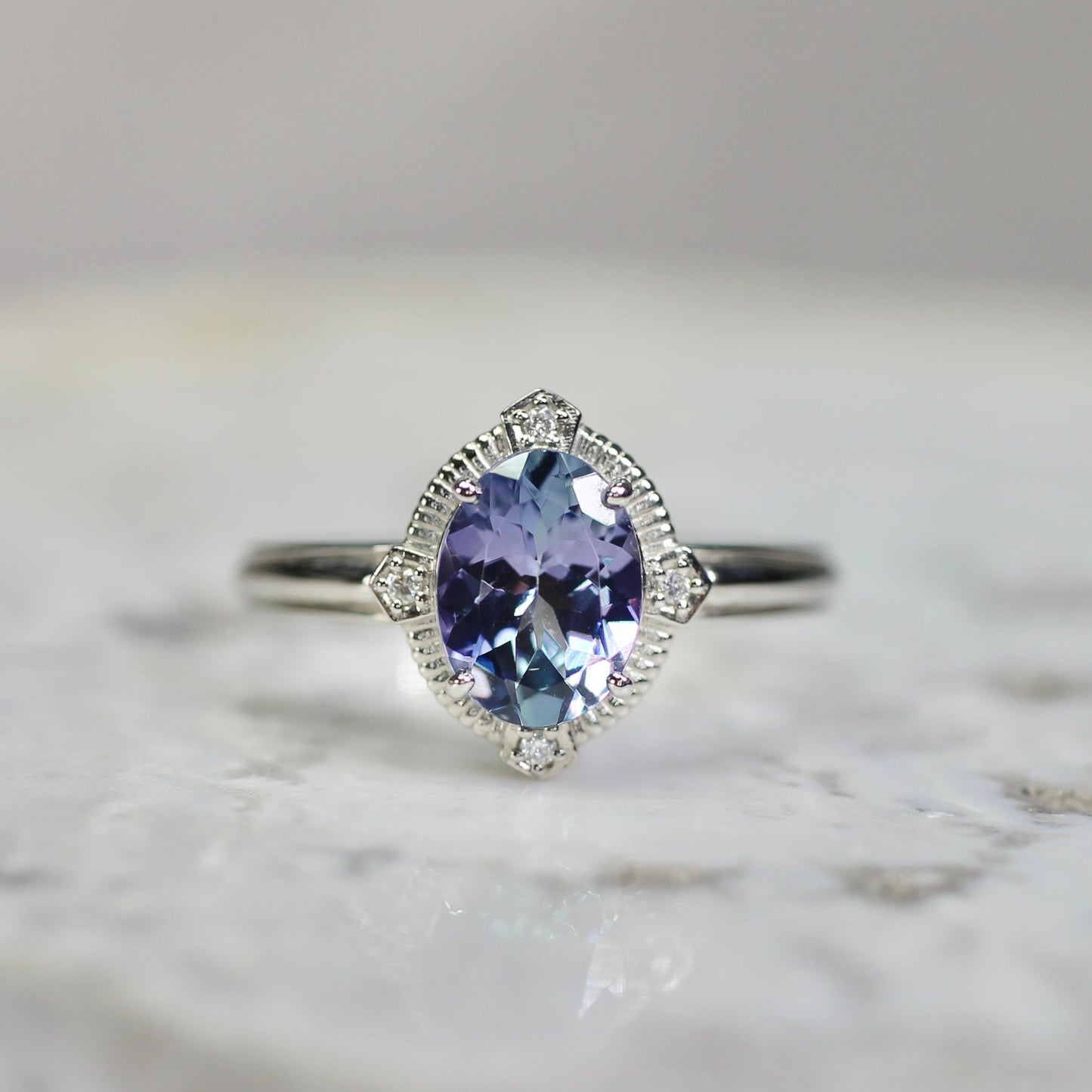 バイカラータンザナイト 1.22ct ダイヤモンド0.02ct Pt900 プラチナ トゥルース×グルーヴアーム