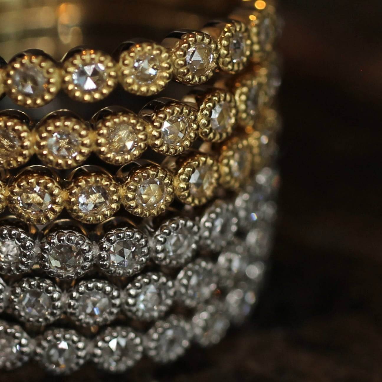 【Golden Gratitude Campaign】Half Eternity Rose Cut Diamond Ring | ミルフレーム ハーフエタニティ ローズカットダイヤモンド 0.13ct K18 Pt900【MJ2962】