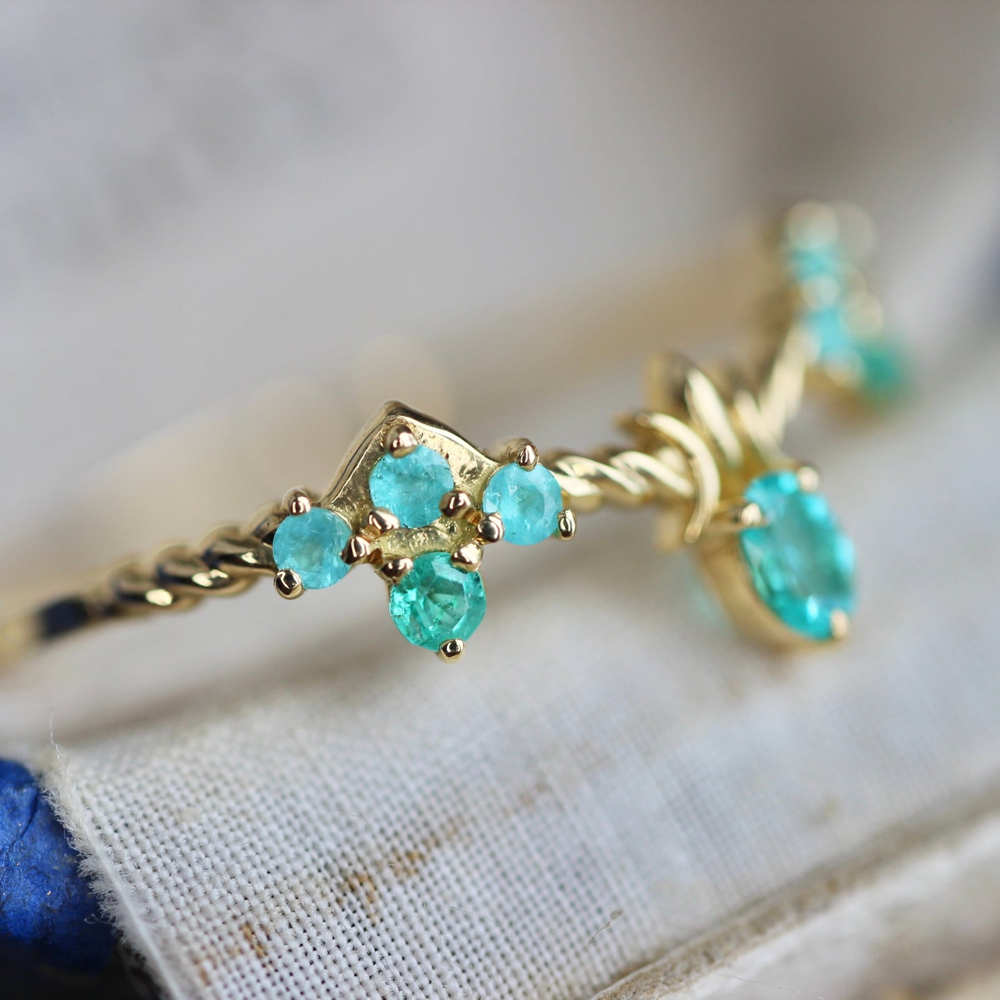 パライバトルマリン0.04ct/0.10ct K18YG レスピレーションリング 【MJ2457】