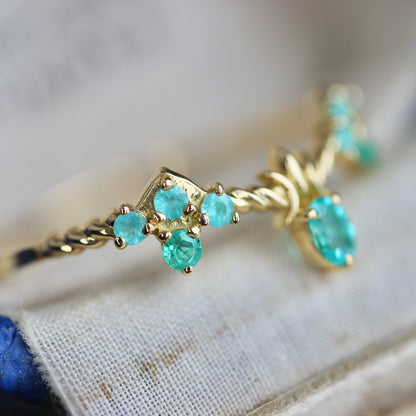 パライバトルマリン0.04ct/0.10ct K18YG レスピレーションリング 【MJ2457】