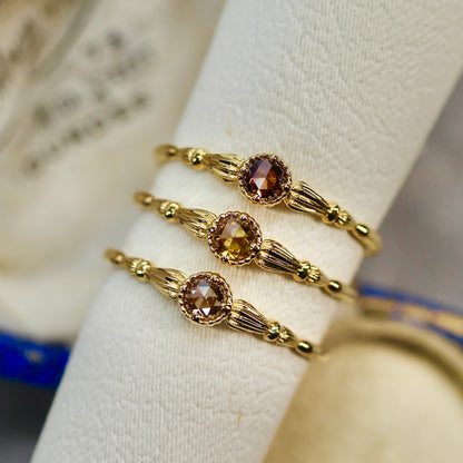 ローズカットブラウンダイヤモンド0.1ct K10YG ミルフレーム×アンティークアーム