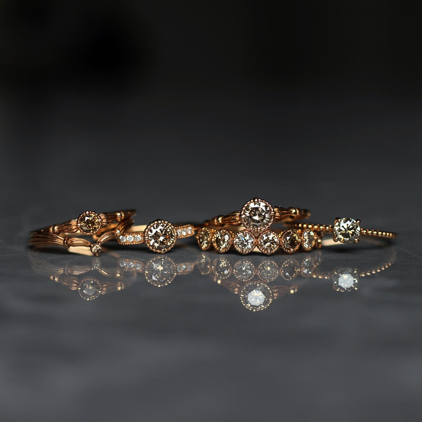 ブラウンダイヤモンド0.3ct 4本爪×ドットアーム K18PG リング 【MJ2403】