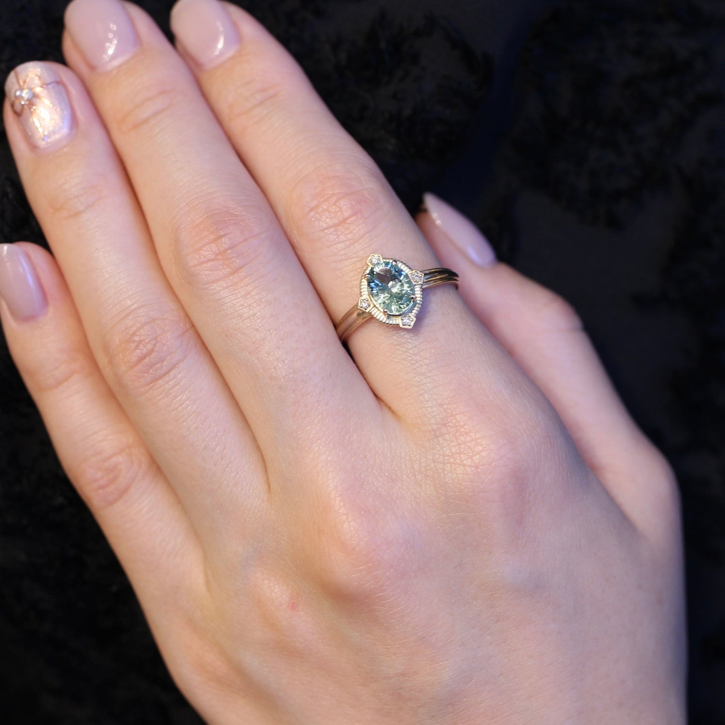 ミントブルートルマリン 1.16ct ダイヤモンド 0.02ct K10YG コンケーブカット トゥルース×グルーヴアーム