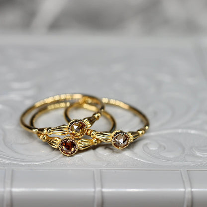 ローズカットブラウンダイヤモンド0.1ct K10YG ミルフレーム×アンティークアーム