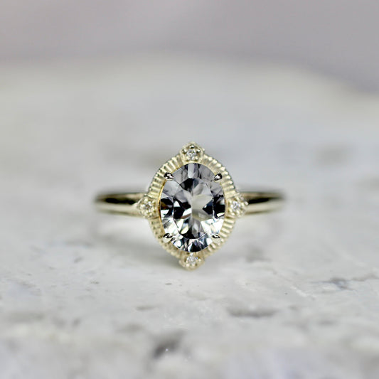 グレイッシュブルートルマリン 1.23ct ダイヤモンド 0.02ct K10WG コンケーブカット トゥルース×グルーヴアーム