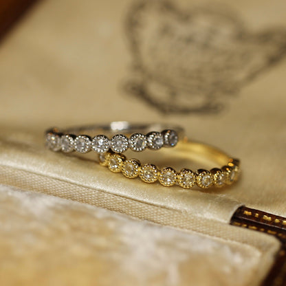 【Golden Gratitude Campaign】Half Eternity Rose Cut Diamond Ring | ミルフレーム ハーフエタニティ ローズカットダイヤモンド 0.13ct K18 Pt900【MJ2962】