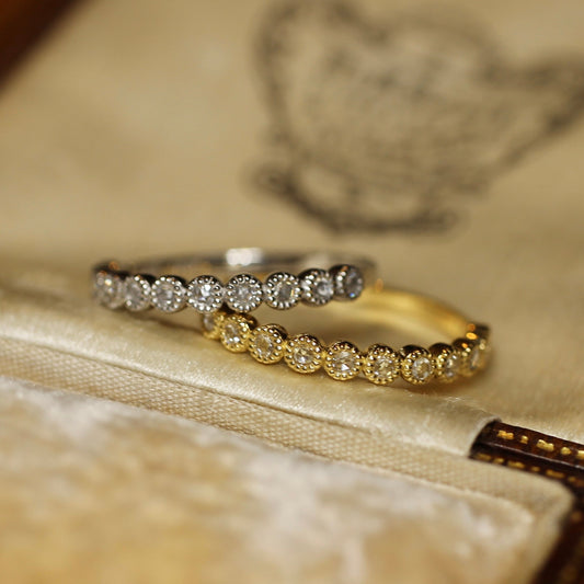 【Golden Gratitude Campaign】Half Eternity Rose Cut Diamond Ring | ミルフレーム ハーフエタニティ ローズカットダイヤモンド 0.13ct K18 Pt900【MJ2962】