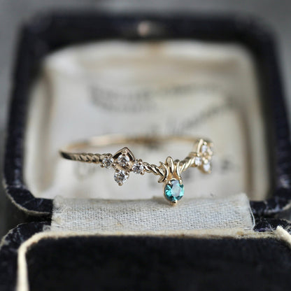 アレキサンドライト0.07ct ダイヤモンド0.10ct K10YG レスピレーションリング 【MJ2465】