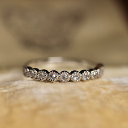 【Golden Gratitude Campaign】Half Eternity Rose Cut Diamond Ring | ミルフレーム ハーフエタニティ ローズカットダイヤモンド 0.13ct K18 Pt900【MJ2962】