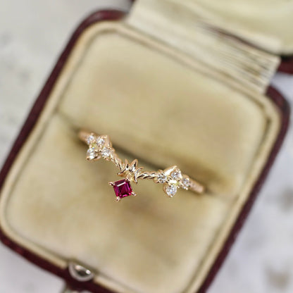 ルビー 0.07ct ダイヤモンド 計0.09ct スクエアカット K10PG 4本爪(プレーン)×レスピレーションアーム【MJ2849】