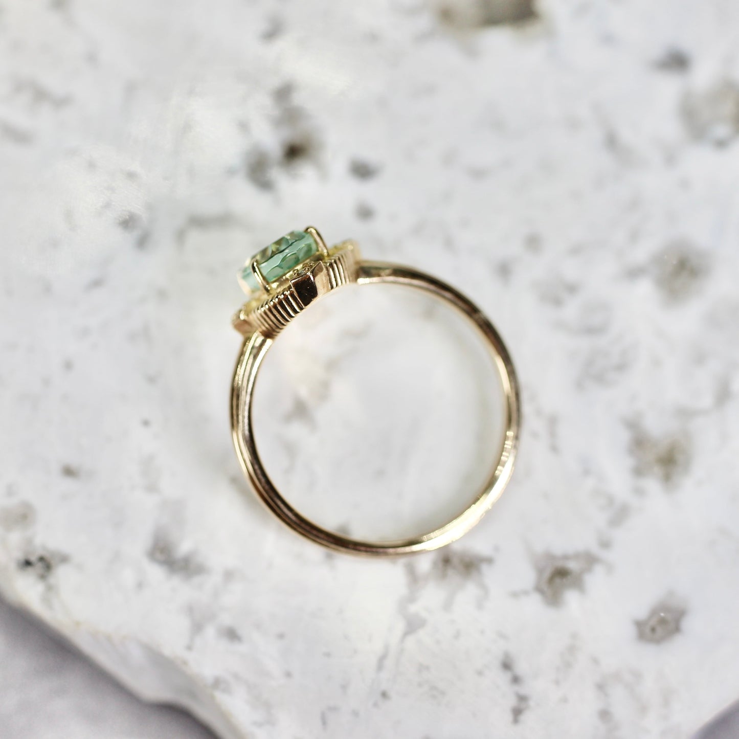 ミントブルートルマリン 1.16ct ダイヤモンド 0.02ct K10YG コンケーブカット トゥルース×グルーヴアーム