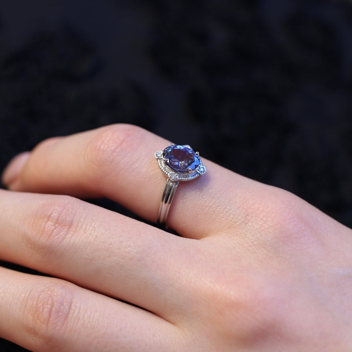 バイカラータンザナイト 1.22ct ダイヤモンド0.02ct Pt900 プラチナ トゥルース×グルーヴアーム