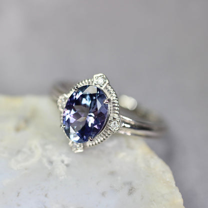 バイカラータンザナイト 1.22ct ダイヤモンド0.02ct Pt900 プラチナ トゥルース×グルーヴアーム