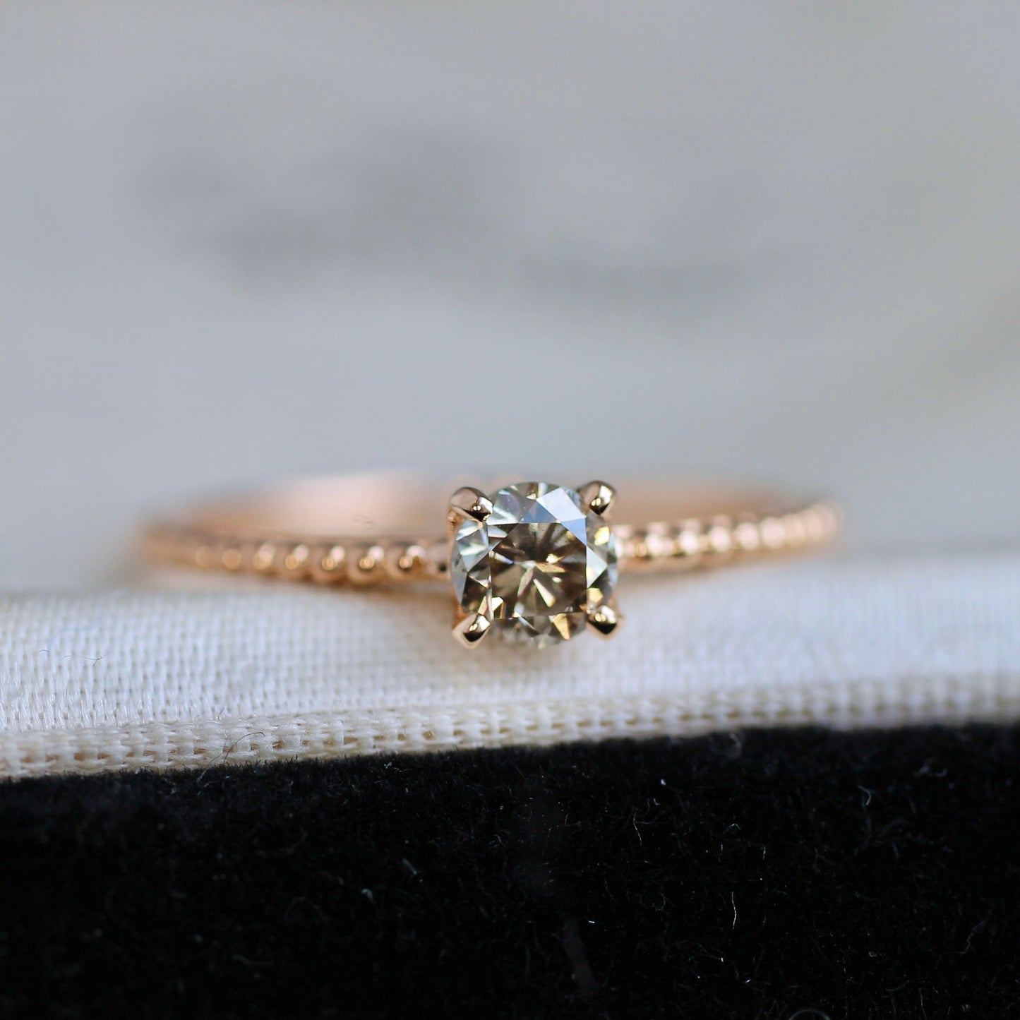 ブラウンダイヤモンド0.3ct 4本爪×ドットアーム K18PG リング 【MJ2403】