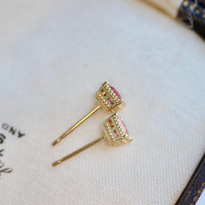 アヤナスピネル 3mm×3mm K18YG ミルフレーム ピアス 片耳 【MJ2498】