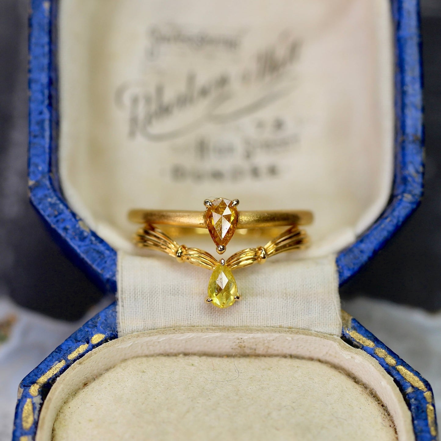 オレンジブラウンダイヤモンド 0.185ct K10YG ペアシェイプローズカット 爪留め(プレーン)×プレーンアーム(マット)【MJ2835】