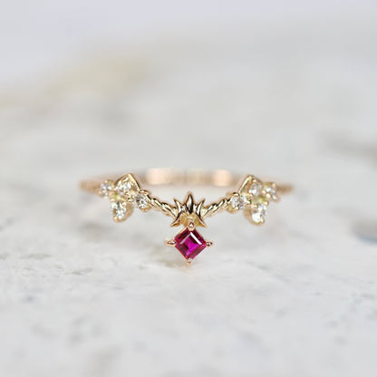 ルビー 0.07ct ダイヤモンド 計0.09ct スクエアカット K10PG 4本爪(プレーン)×レスピレーションアーム【MJ2849】