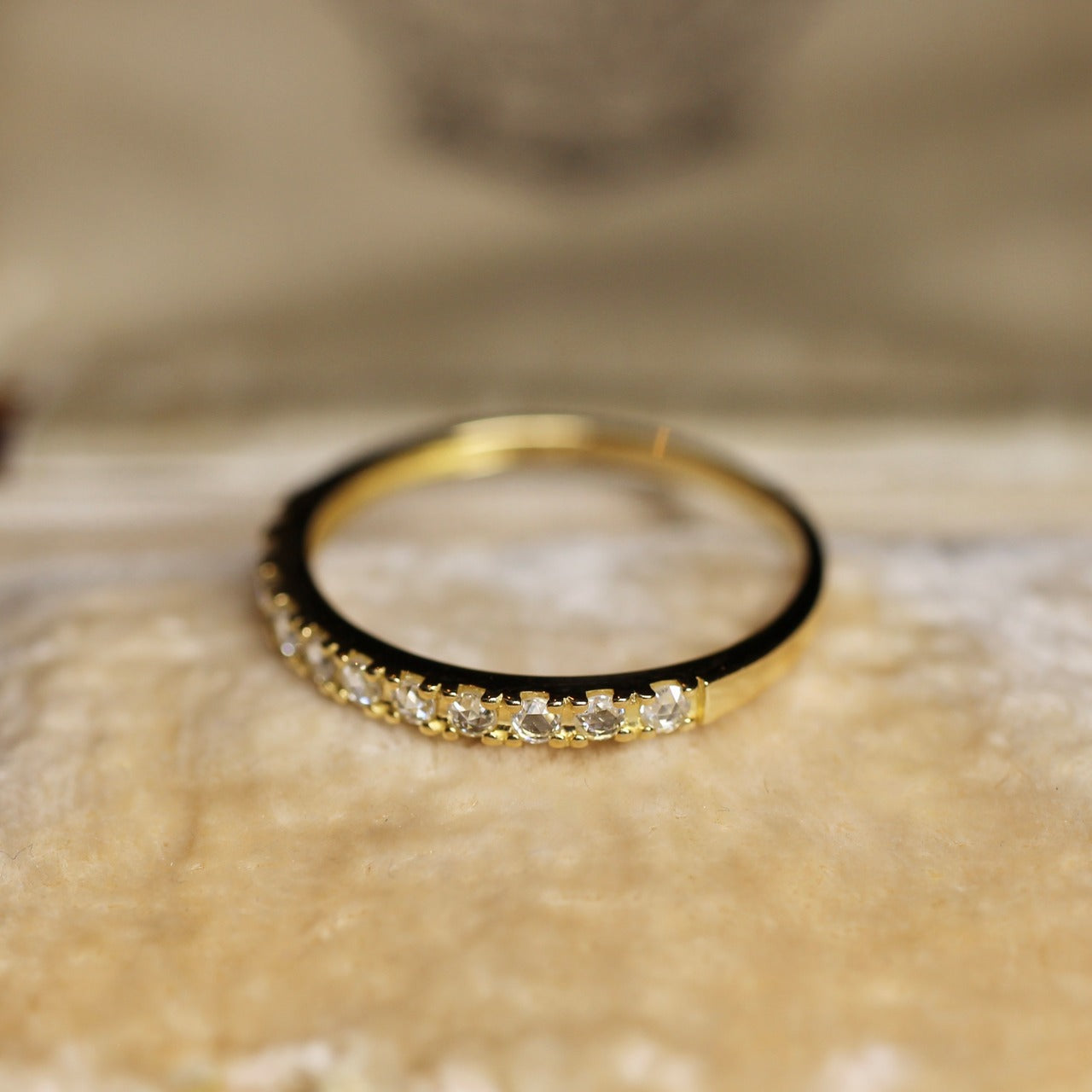 【数量・期間限定 特別価格】 18金 プラチナ ローズカットダイヤモンド ハーフエタニティリング 0.16ct K18YG K18PG Pt900 爪留め【MJ2962】