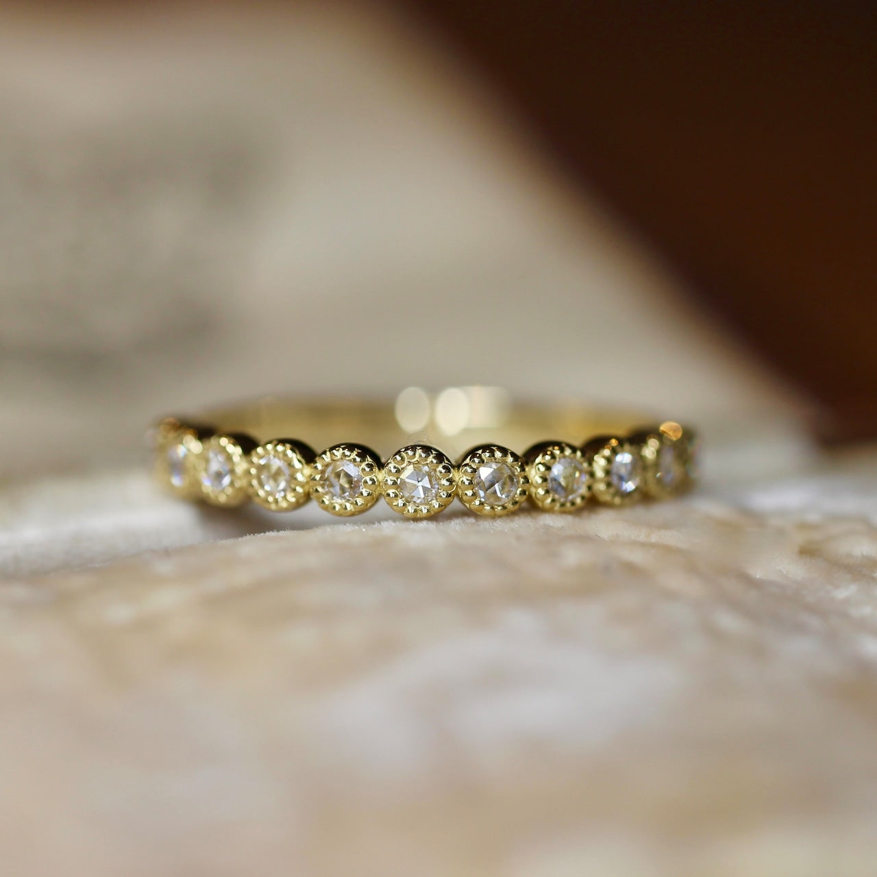 【数量・期間限定 特別価格】 18金 プラチナ ローズカットダイヤモンド ハーフエタニティリング 0.13ct K18YG K18PG Pt900 ミル【MJ2962】