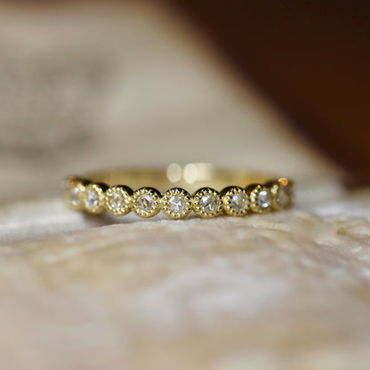 【数量・期間限定 特別価格】 18金 プラチナ ローズカットダイヤモンド ハーフエタニティリング 0.13ct K18YG K18PG Pt900 ミル【MJ2962】