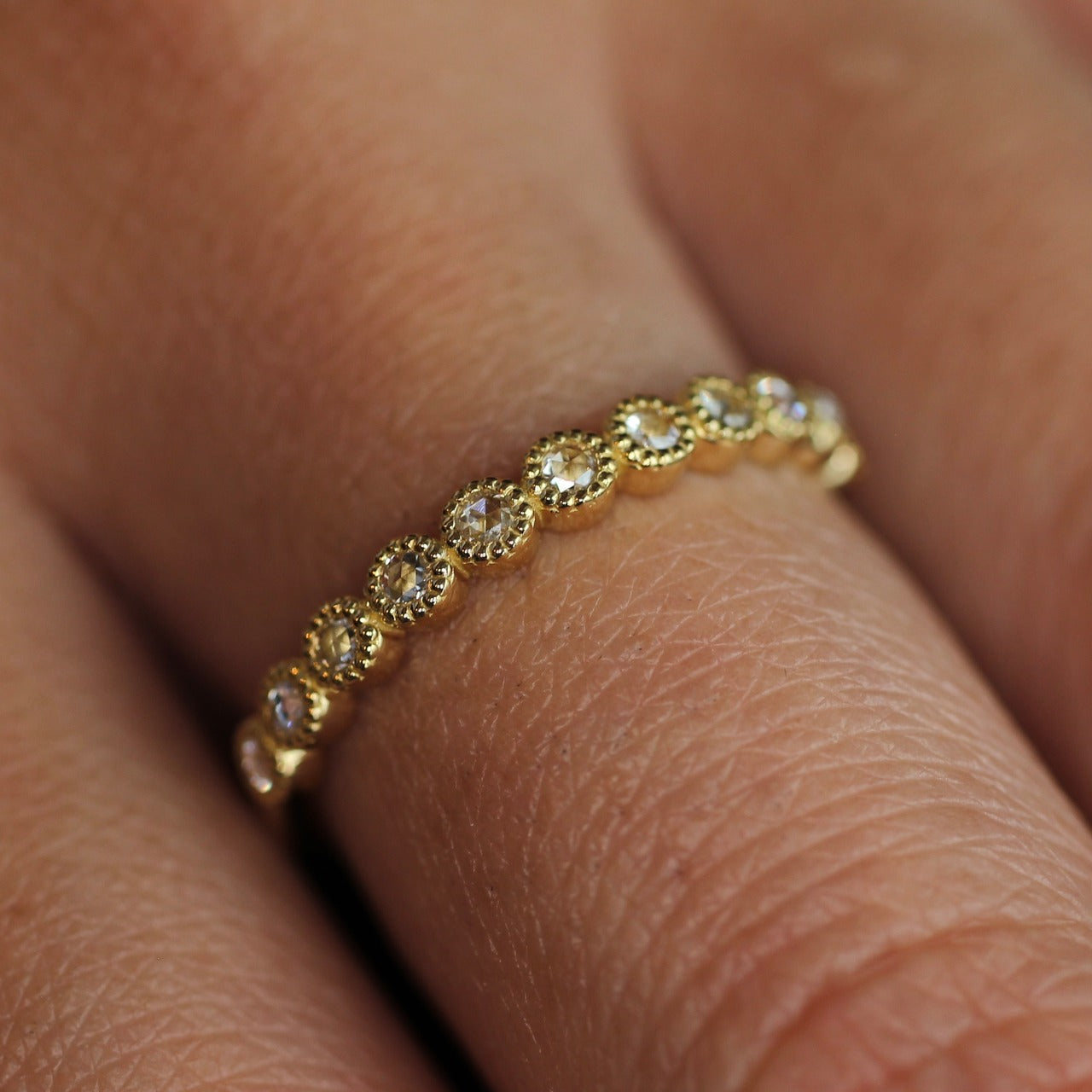 【数量・期間限定 特別価格】 18金 プラチナ ローズカットダイヤモンド ハーフエタニティリング 0.13ct K18YG K18PG Pt900 ミル【MJ2962】
