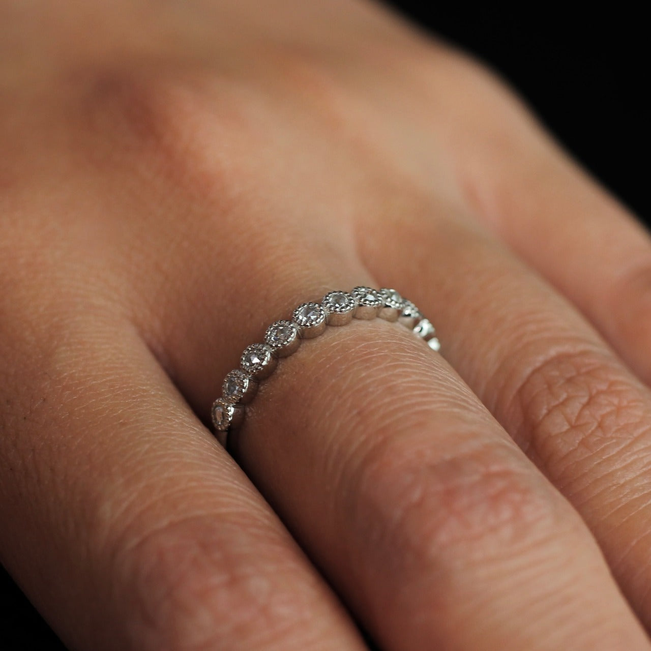 【数量・期間限定 特別価格】 18金 プラチナ ローズカットダイヤモンド ハーフエタニティリング 0.13ct K18YG K18PG Pt900 ミル【MJ2962】