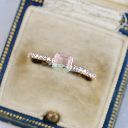 バイカラートルマリン 1.03ct エメラルドカット 5.5mm×5.4mm×3.4mm【MJ2825】