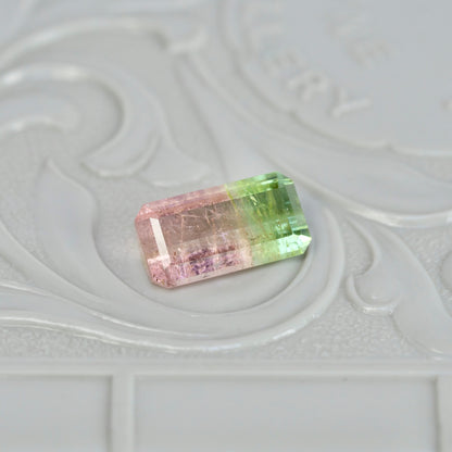 バイカラートルマリン 1.26ct エメラルドカット 9.2mm×4.8mm×2.9mm【MJ2828】