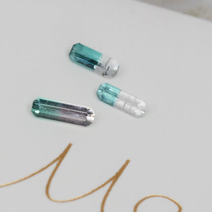 バイカラートルマリン 0.20ct  エメラルドカット 6.4mm×2.0mm×1.7mm【MJ3020】