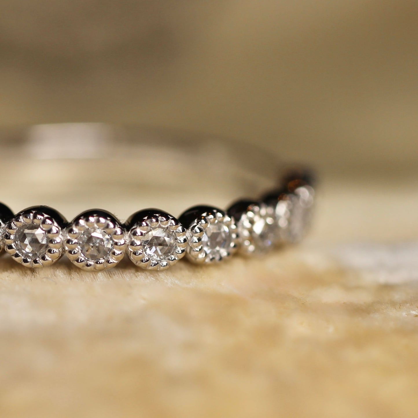 【Golden Gratitude Campaign】Half Eternity Rose Cut Diamond Ring | ミルフレーム ハーフエタニティ ローズカットダイヤモンド 0.13ct K18 Pt900【MJ2962】