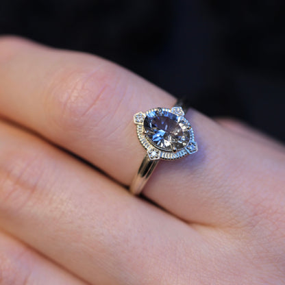 グレイッシュブルートルマリン 1.23ct ダイヤモンド 0.02ct K10WG コンケーブカット トゥルース×グルーヴアーム