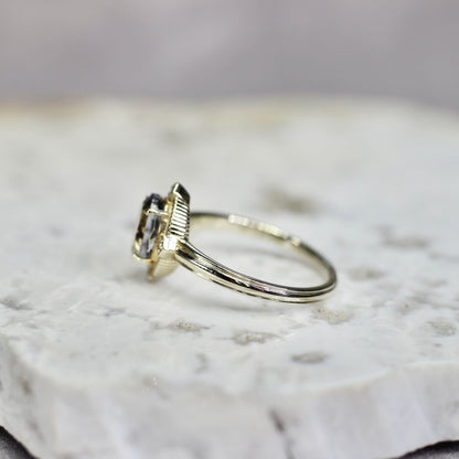 グレイッシュブルートルマリン 1.23ct ダイヤモンド 0.02ct K10WG コンケーブカット トゥルース×グルーヴアーム