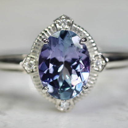 バイカラータンザナイト 1.22ct ダイヤモンド0.02ct Pt900 プラチナ トゥルース×グルーヴアーム