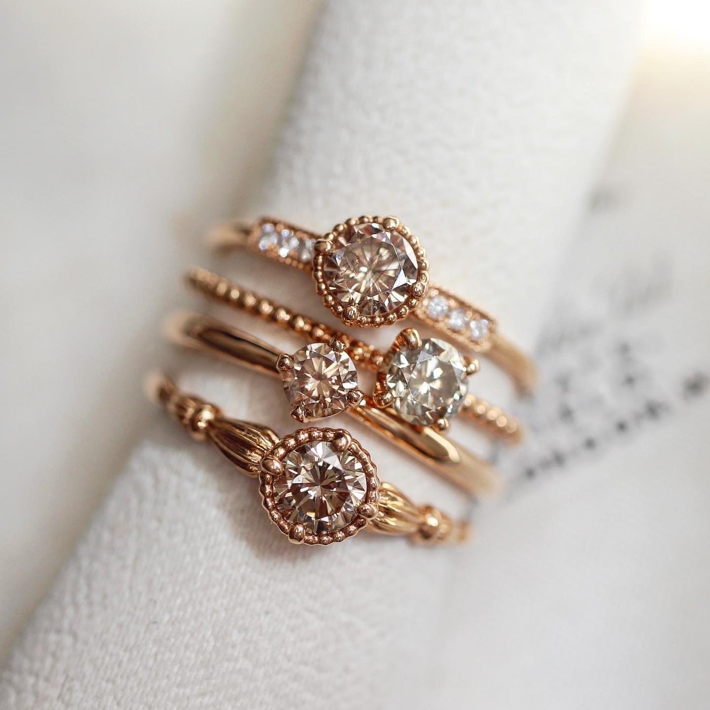 ブラウンダイヤモンド0.3ct 4本爪×ドットアーム K18PG リング 【MJ2403】