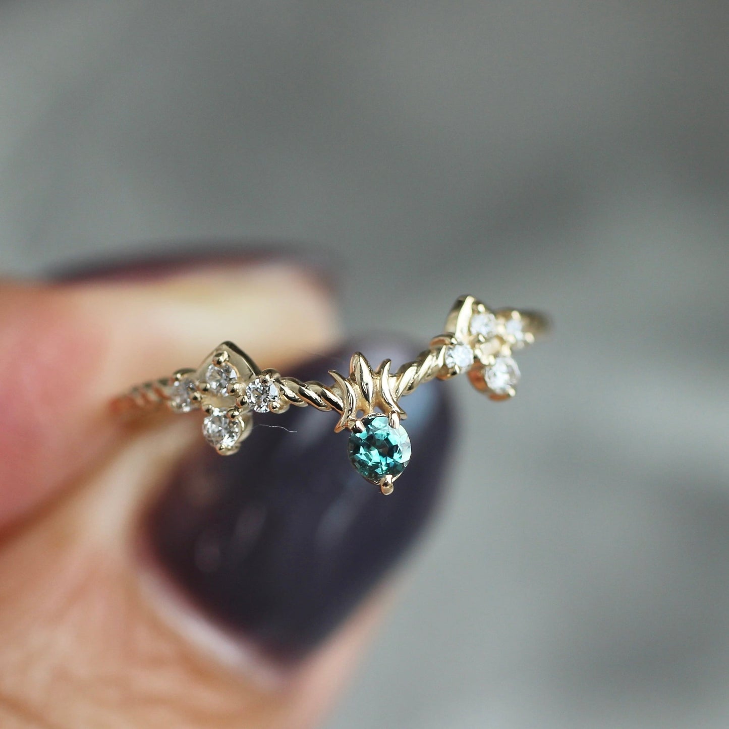 アレキサンドライト0.07ct ダイヤモンド0.10ct K10YG レスピレーションリング 【MJ2465】